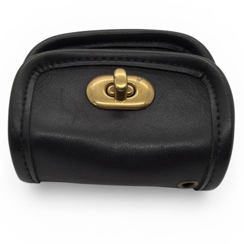 C&B Black Leather Turnlock Mini Pouch Coin Purse Brass Hardware Small Case